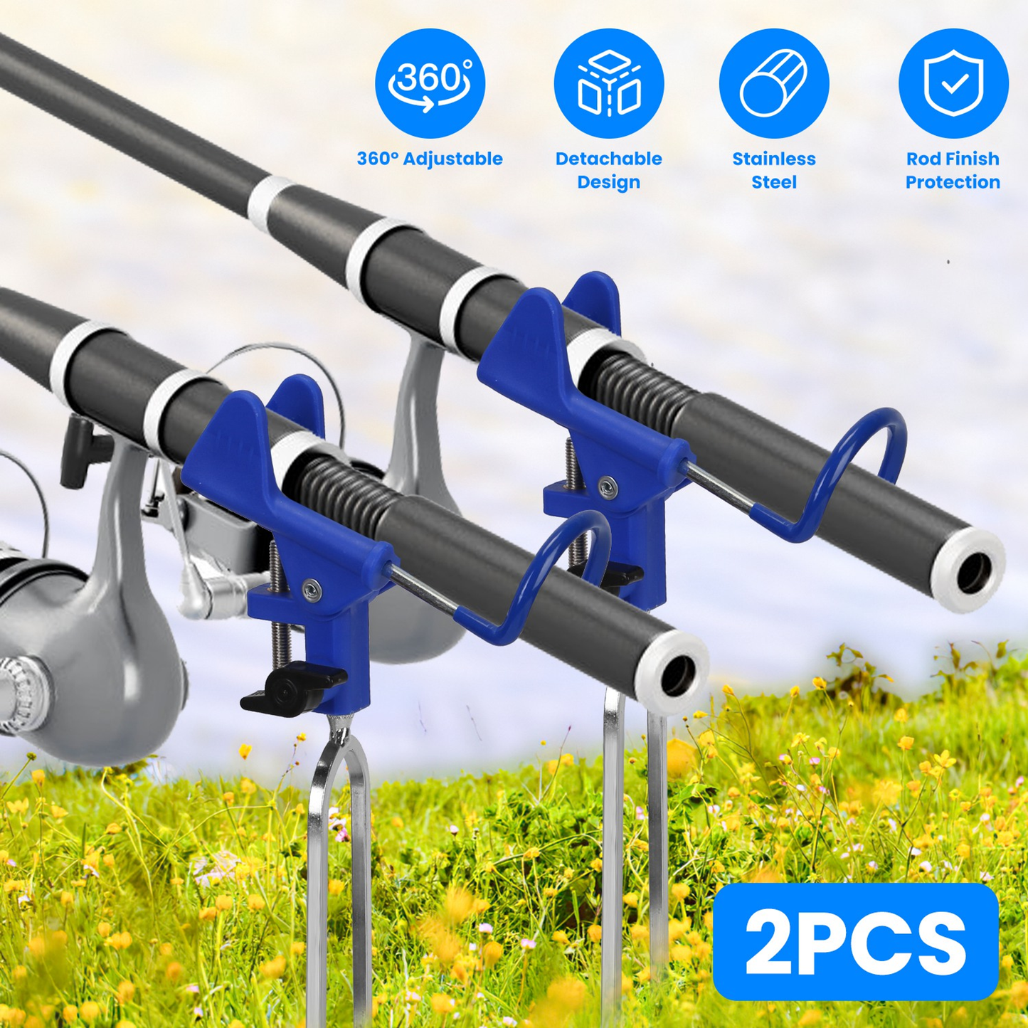 2-Piece Fishing Rod Holders with Stainless Stakes