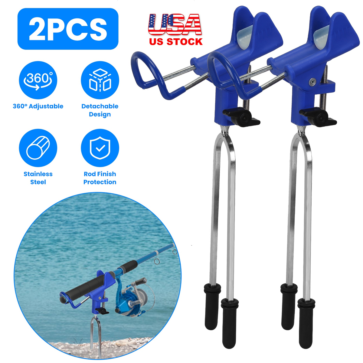 2-Piece Fishing Rod Holders with Stainless Stakes