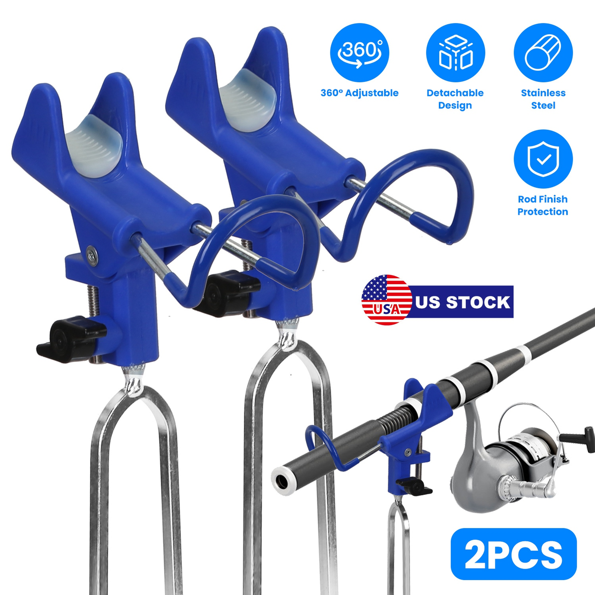 2-Piece Fishing Rod Holders with Stainless Stakes