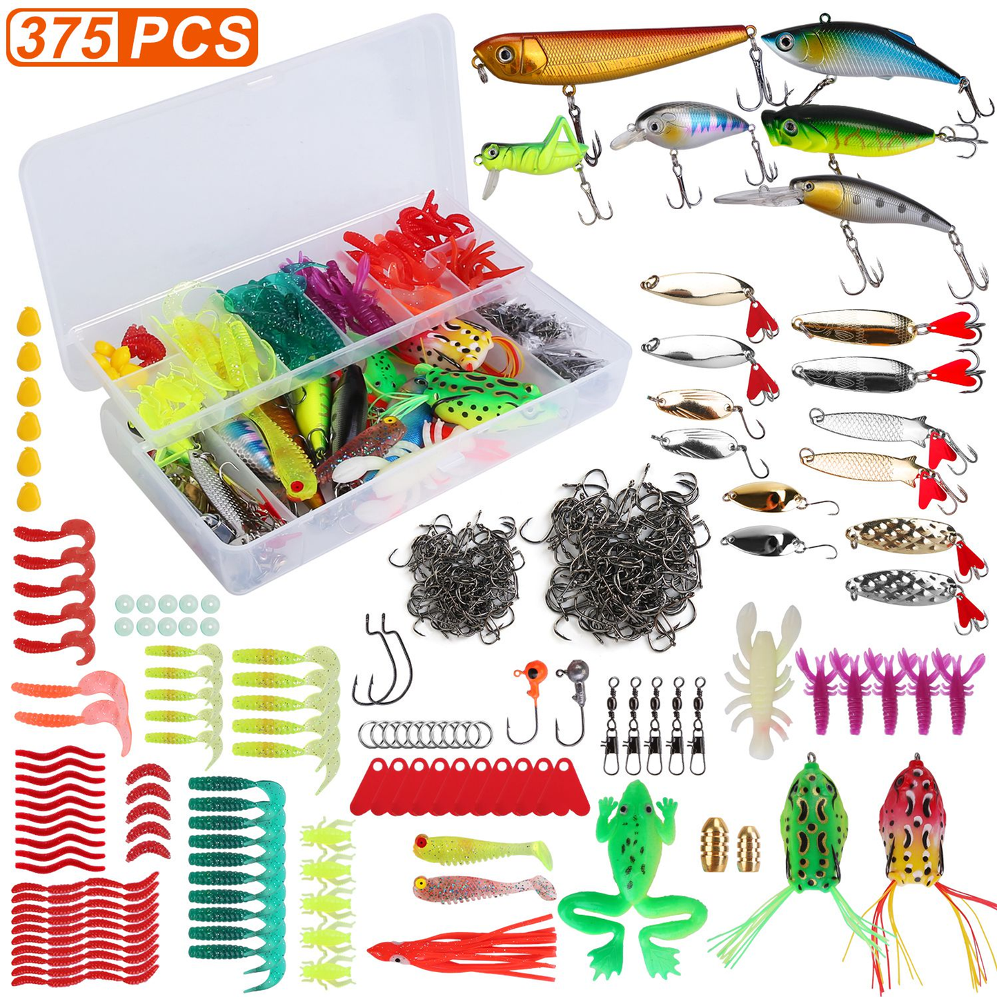 375-Piece Fishing Lures and Tackle Box Set