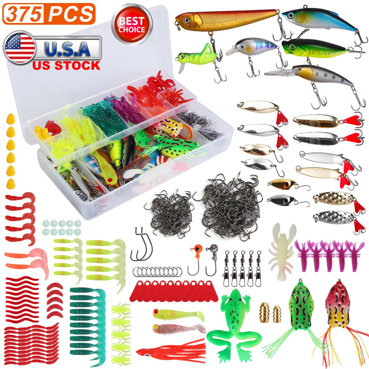 375-Piece Fishing Lures and Tackle Box Set