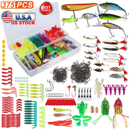 375-Piece Fishing Lures and Tackle Box Set