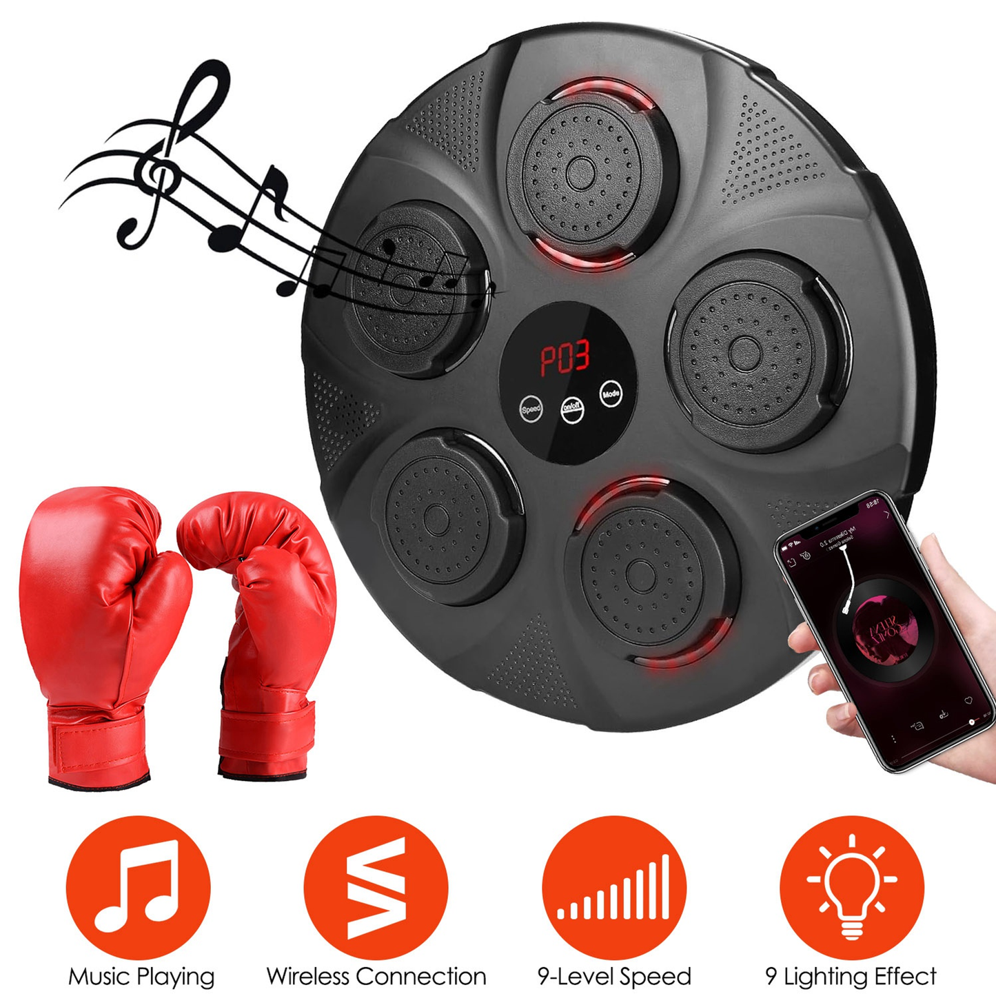 Music Boxing Machine with Wall Target and Adult Gloves
