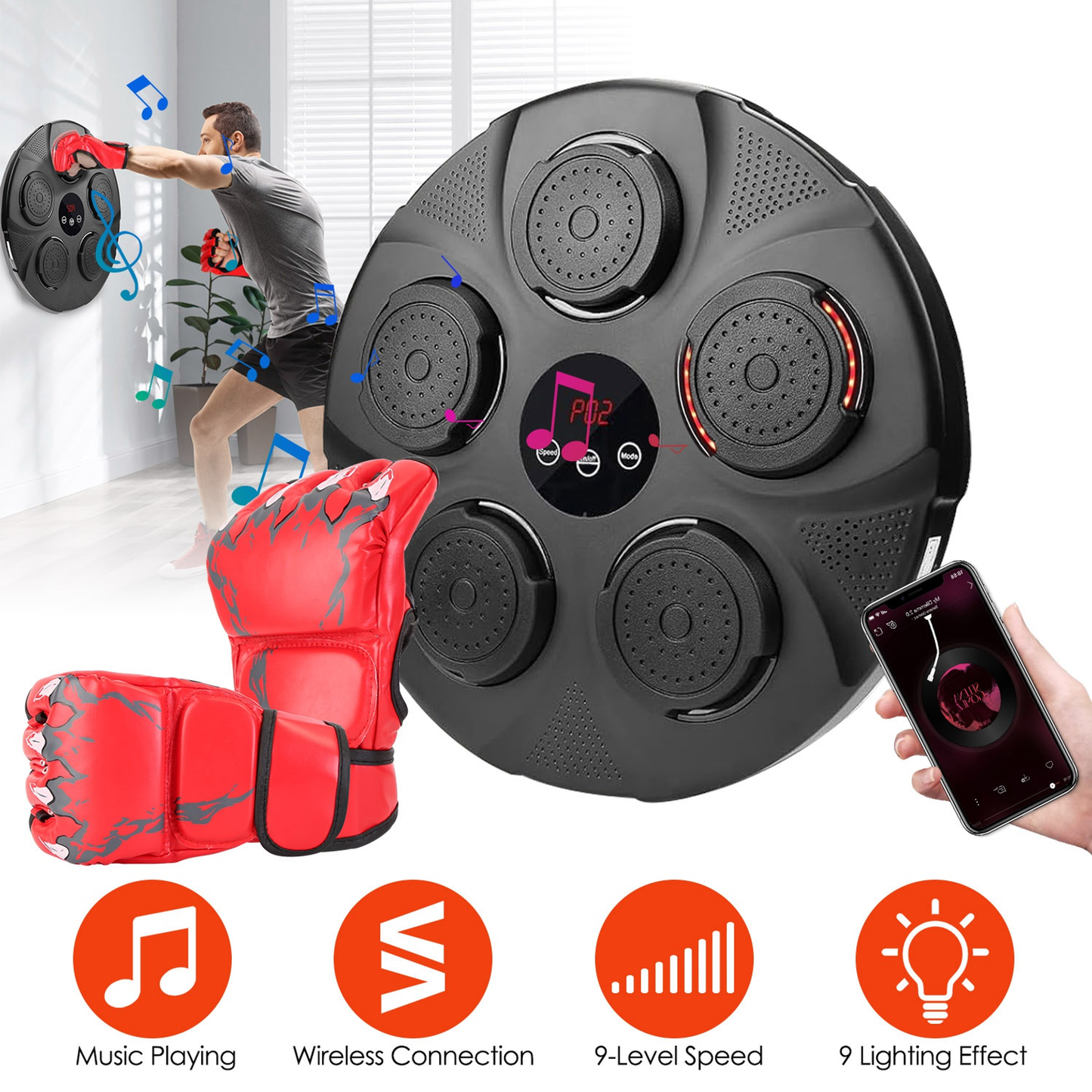 Music Boxing Machine with Wall Target and Half-Finger Gloves