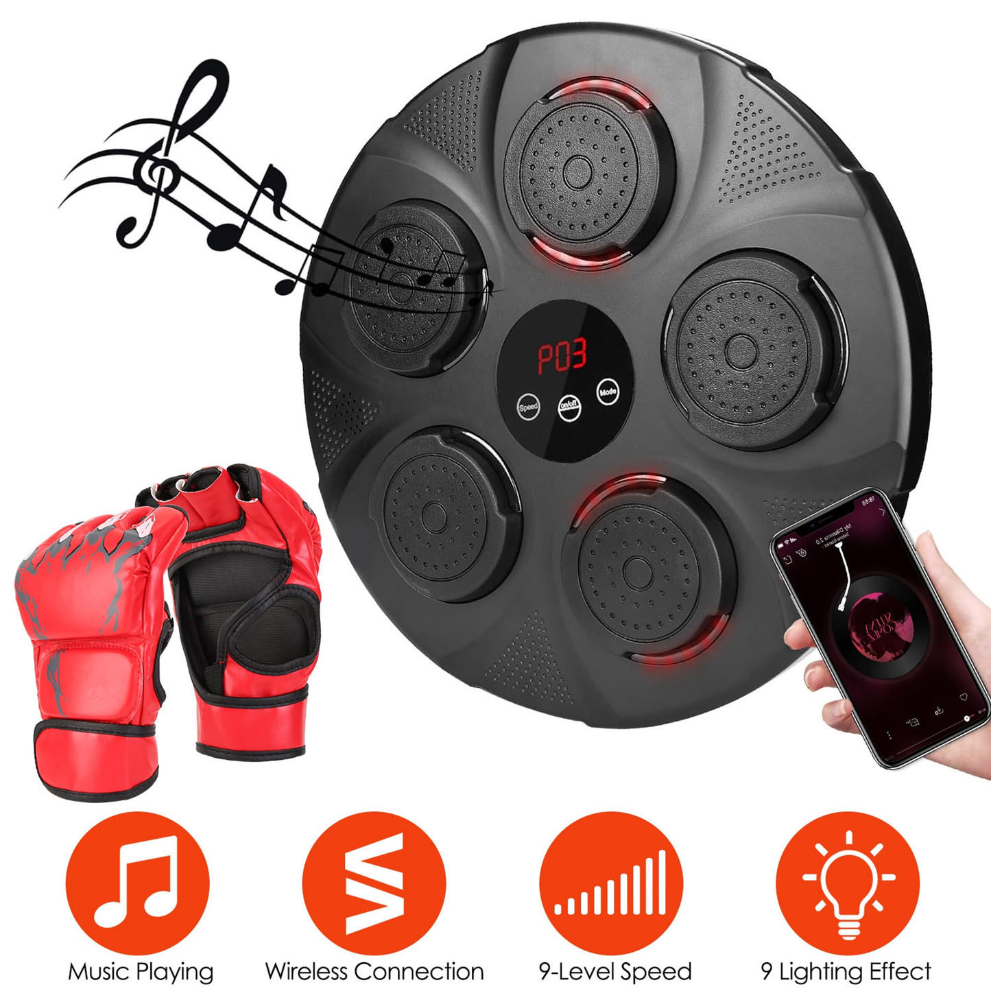 Music Boxing Machine with Wall Target and Half-Finger Gloves