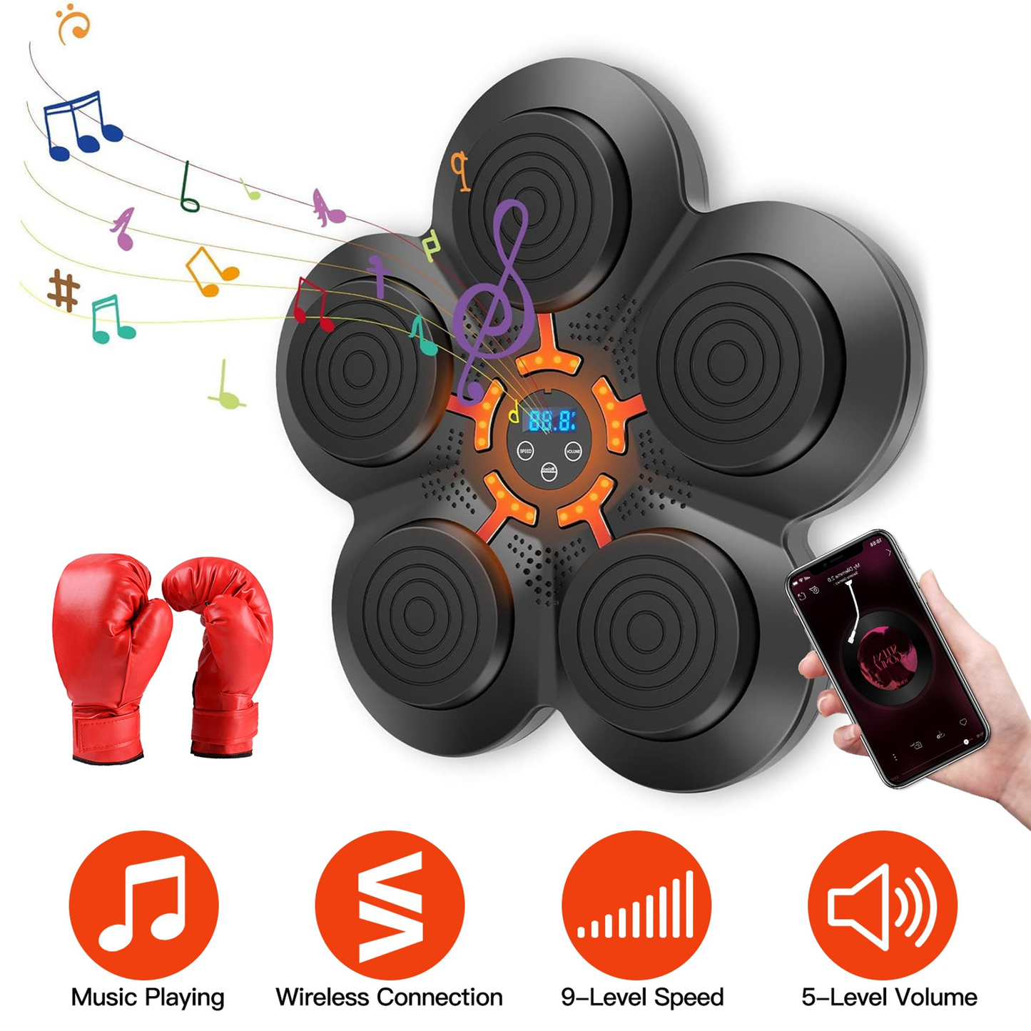 Music Boxing Machine with Wall Target and Kids Gloves