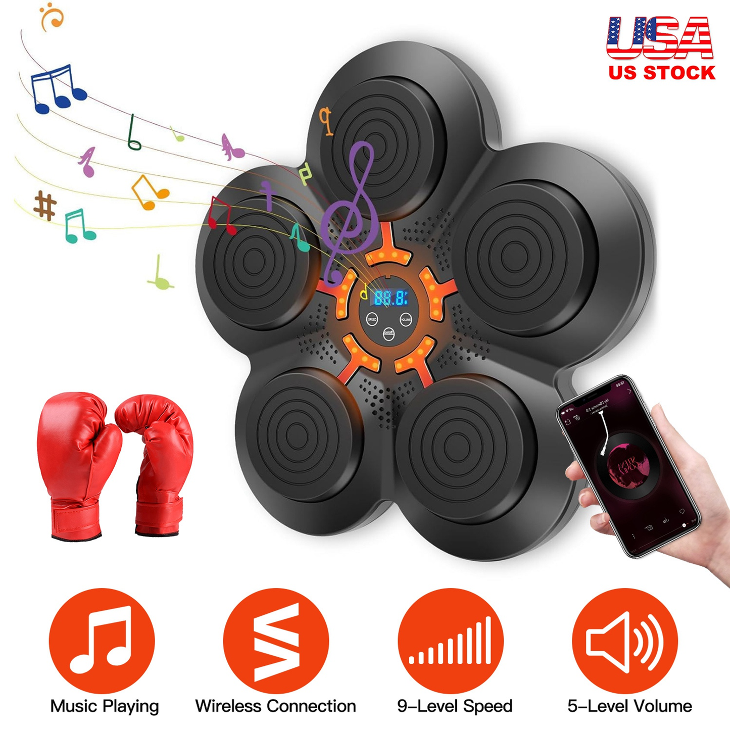 Music Boxing Machine with Wall Target and Kids Gloves