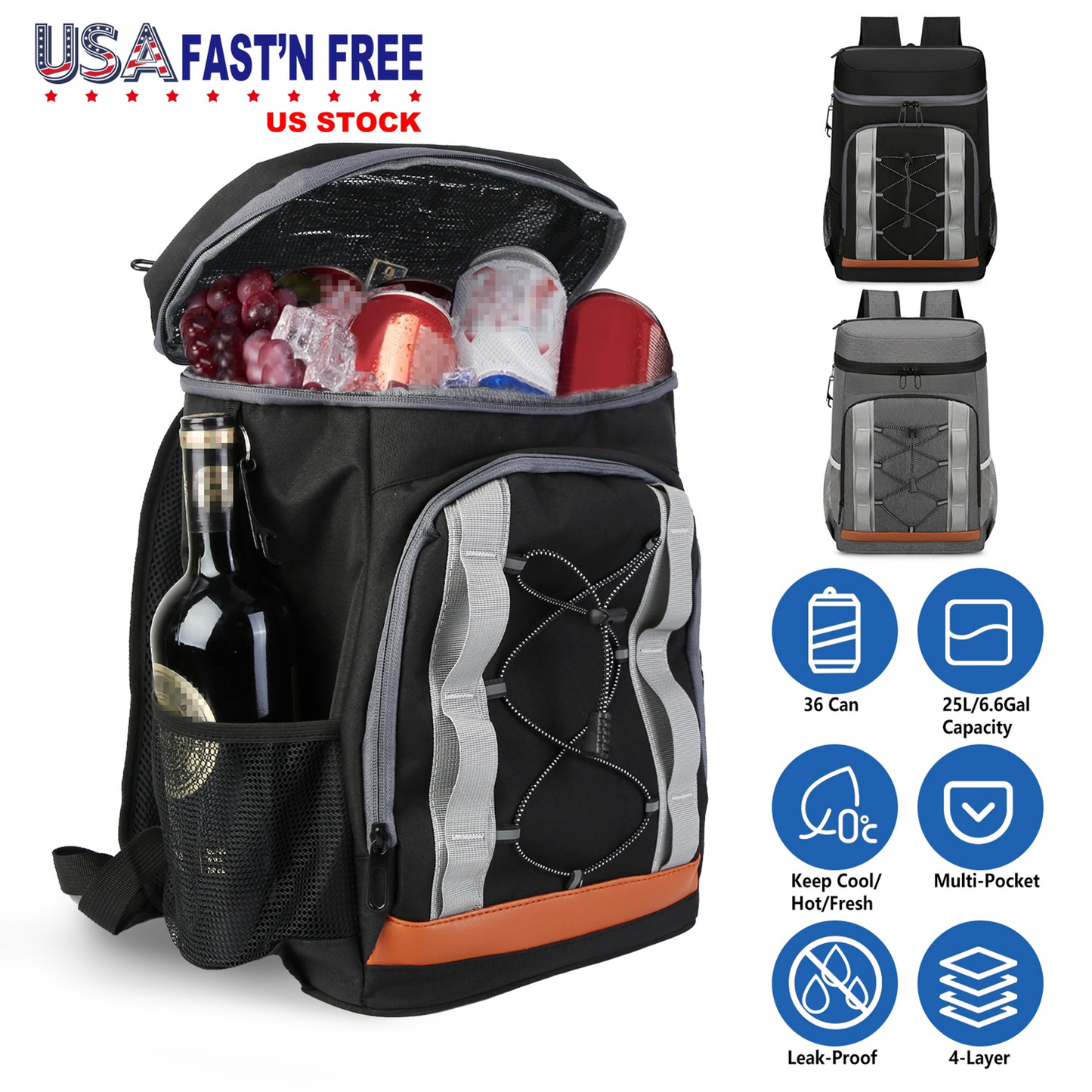 36-Can Leakproof Insulated Cooler Backpack