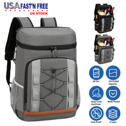 Insulated Cooler Backpack 36-Can Leakproof, Grey