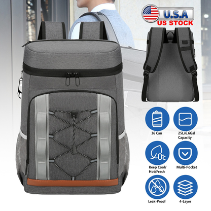 Insulated Cooler Backpack 36-Can Leakproof, Grey