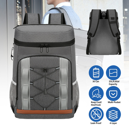 Insulated Cooler Backpack 36-Can Leakproof, Grey