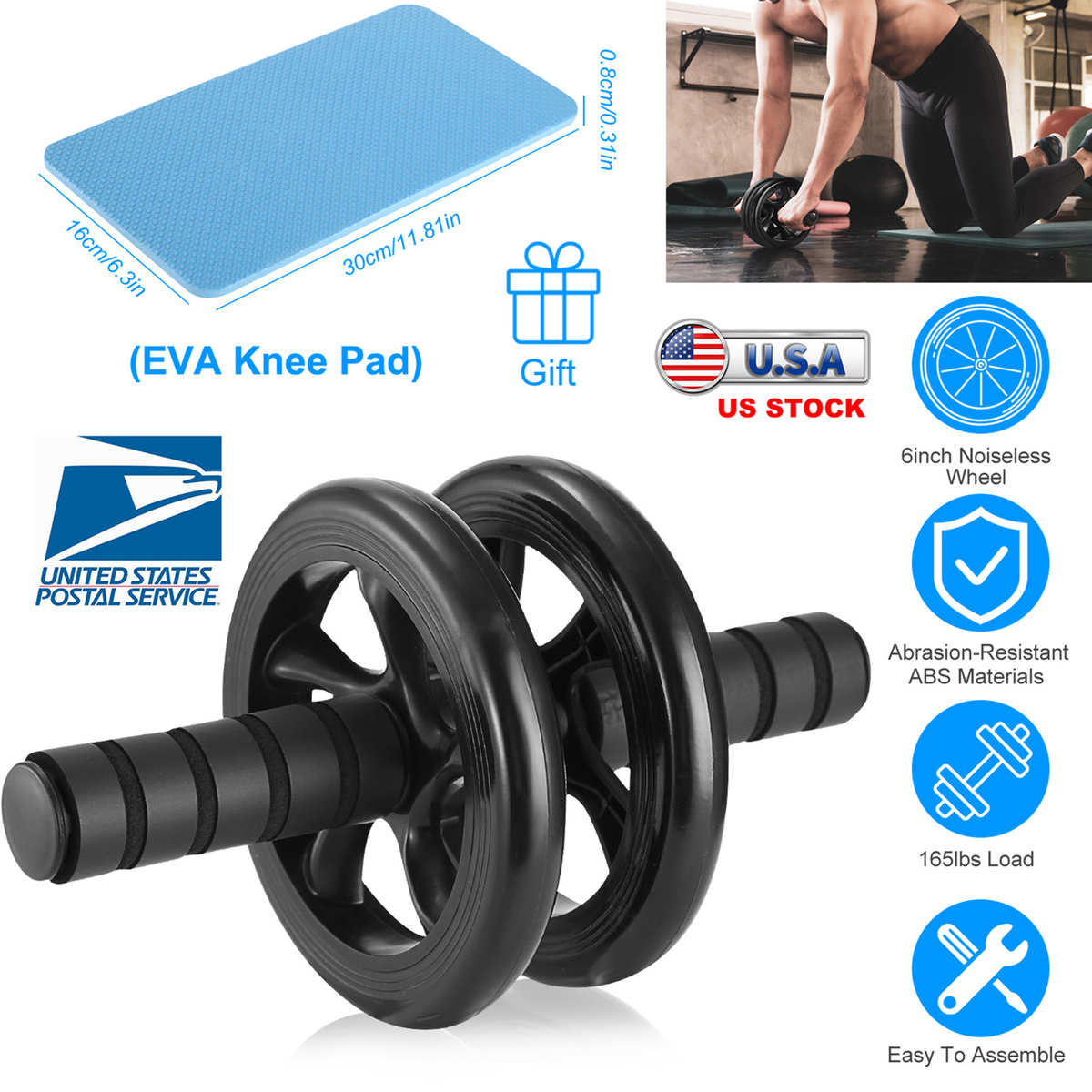 Ab Roller Wheel with Knee Pad, Dual-Wheel