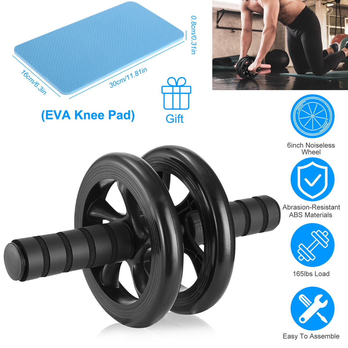 Ab Roller Wheel with Knee Pad, Dual-Wheel