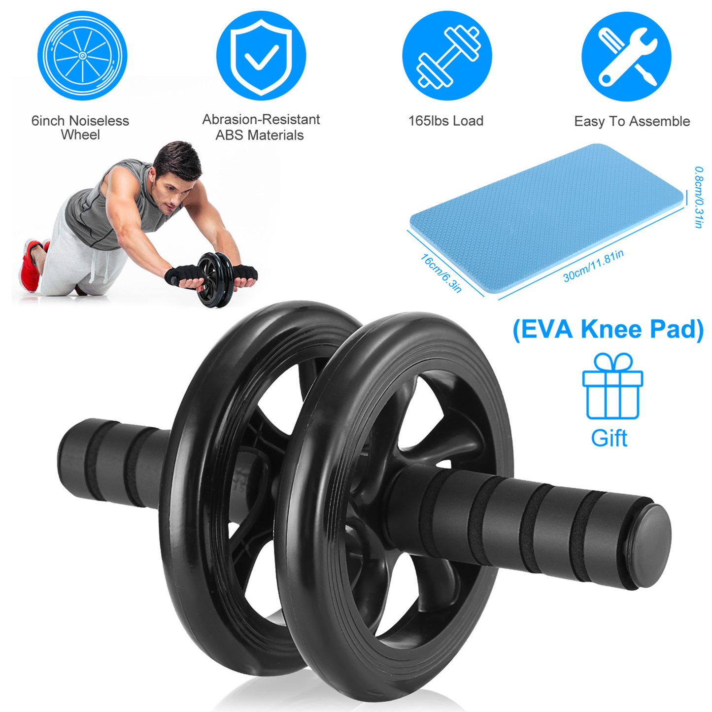 Ab Roller Wheel with Knee Pad, Dual-Wheel