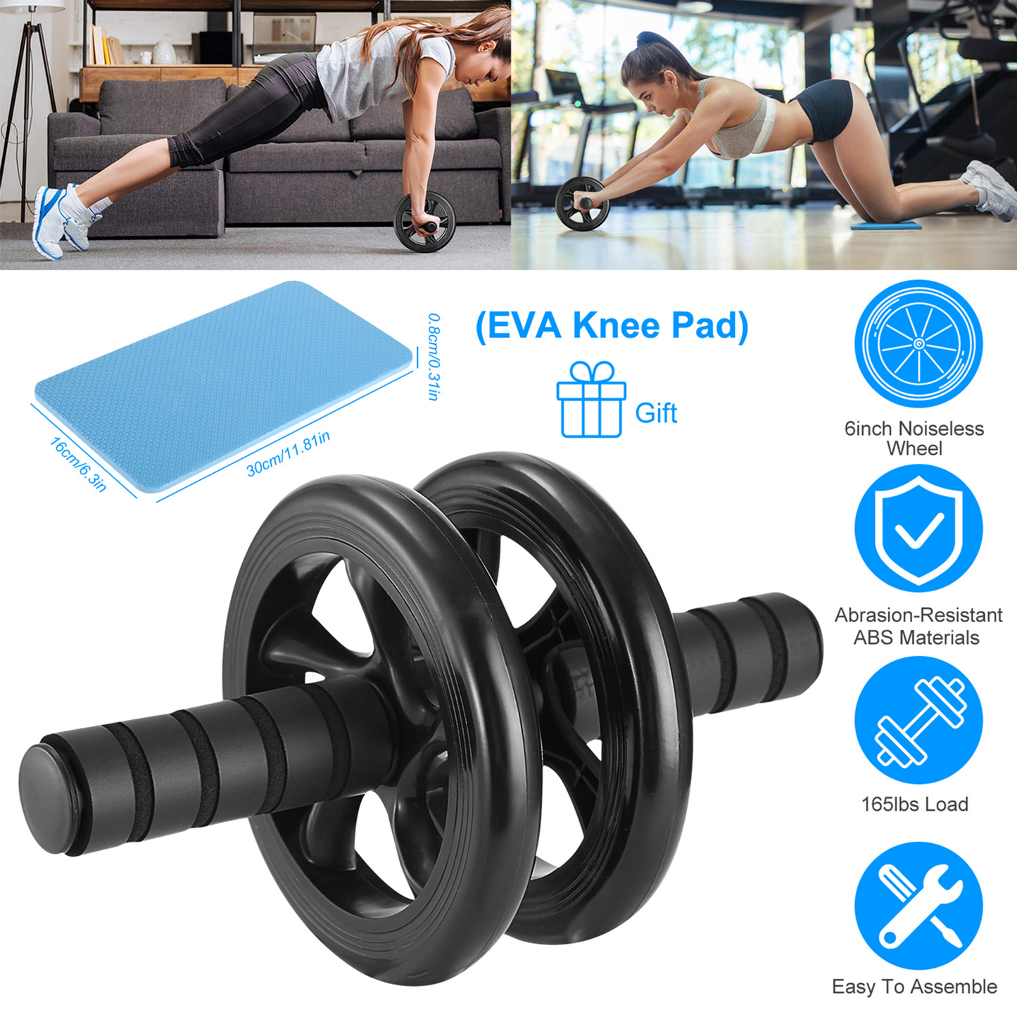 Ab Roller Wheel with Knee Pad, Dual-Wheel
