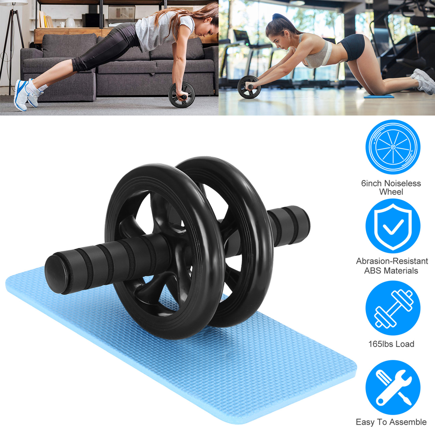 Ab Roller Wheel with Knee Pad, Dual-Wheel