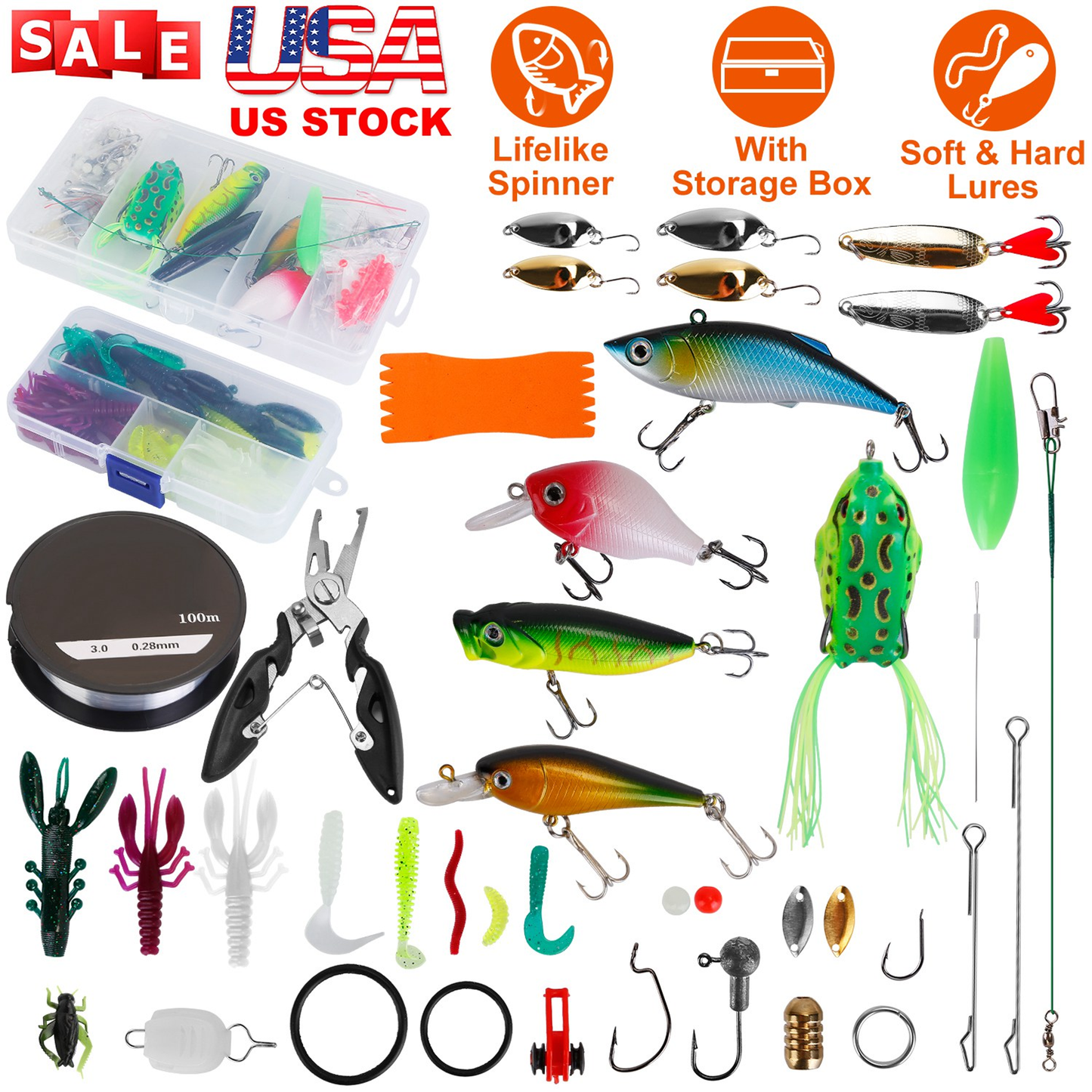 383-Piece Fishing Lures Tackle Box Kit