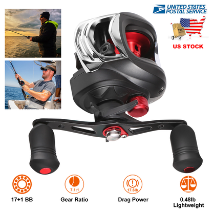 Baitcasting Fishing Reel, Left-Hand, 17.5 lb Drag
