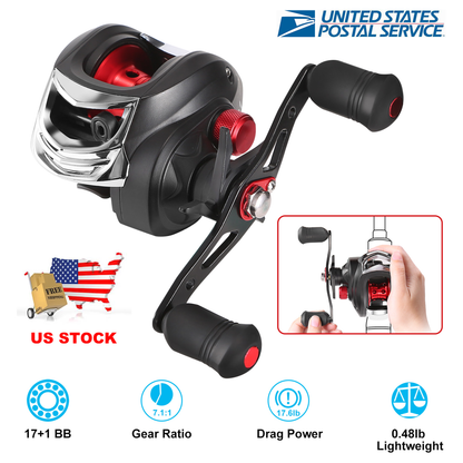 Baitcasting Fishing Reel, Right-Hand, 17.5 lb Drag