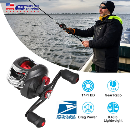 Baitcasting Fishing Reel, Right-Hand, 17.5 lb Drag