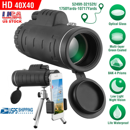 40x40 HD Monocular Telescope with Phone Adapter