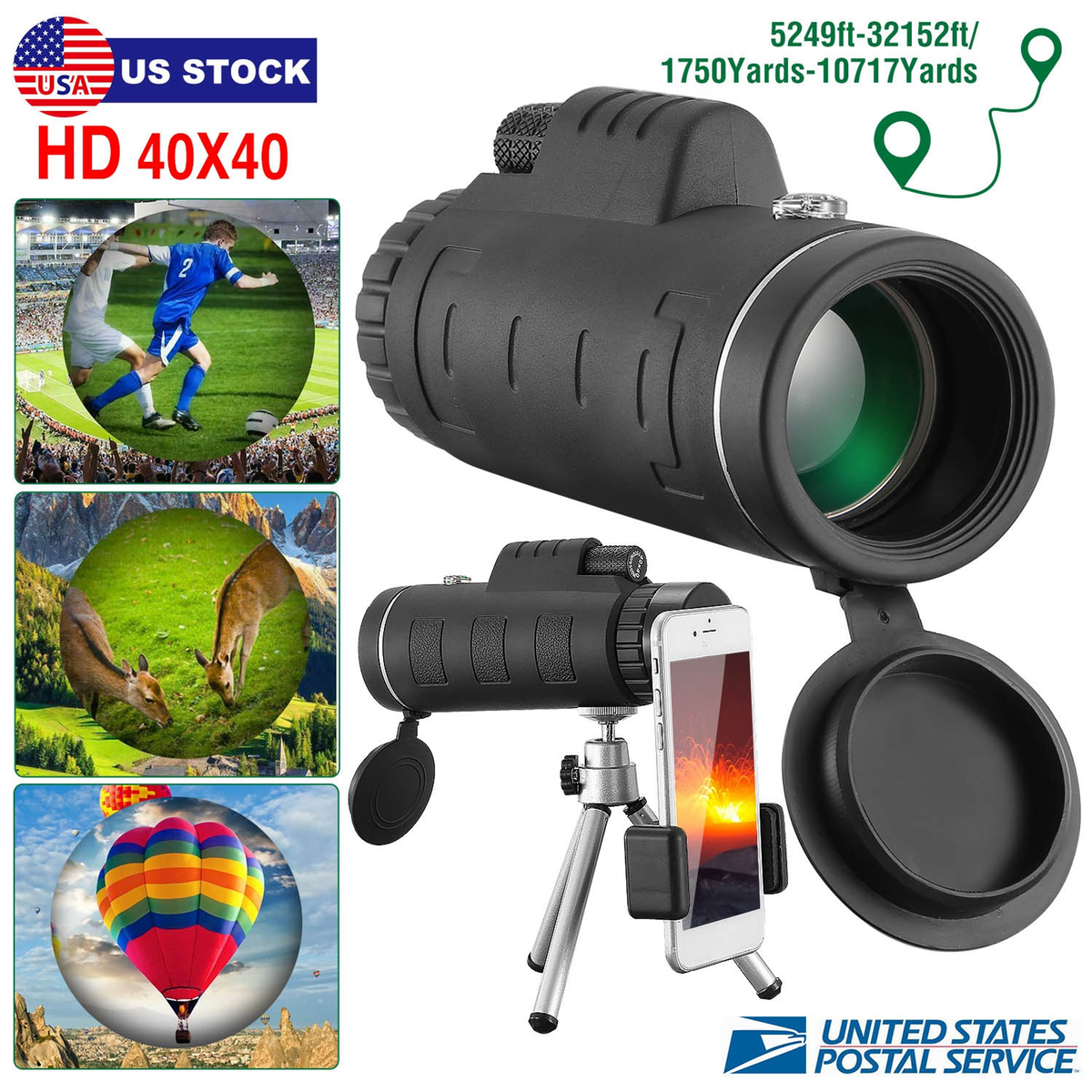 40x40 HD Monocular Telescope with Phone Adapter