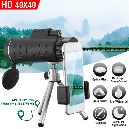 40x40 HD Monocular Telescope with Phone Adapter