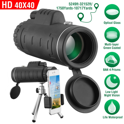 40x40 HD Monocular Telescope with Phone Adapter