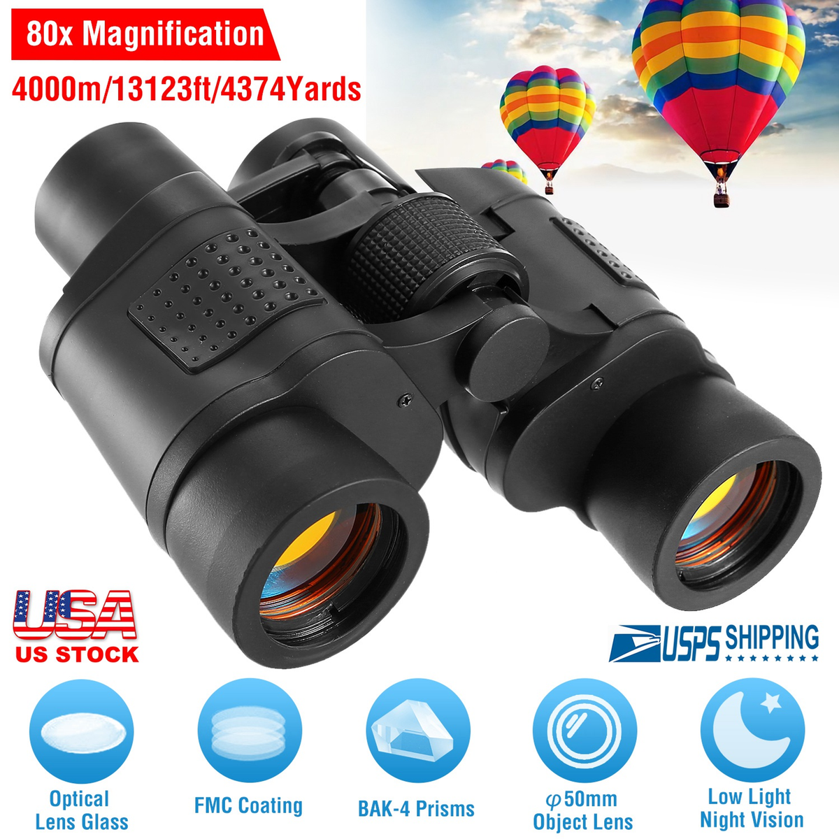 Portable HD Binoculars with FMC Lens, Low Light