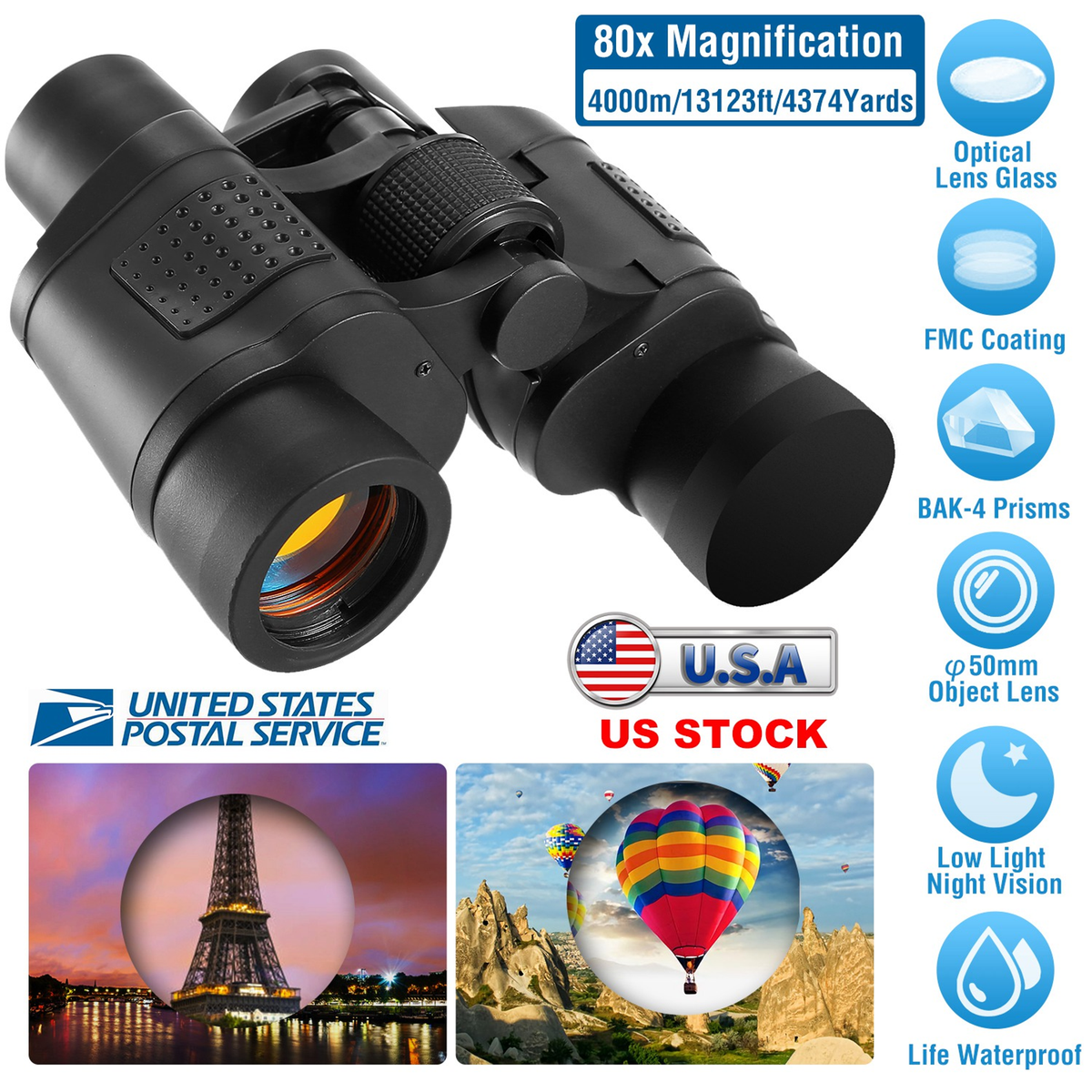Portable HD Binoculars with FMC Lens, Low Light