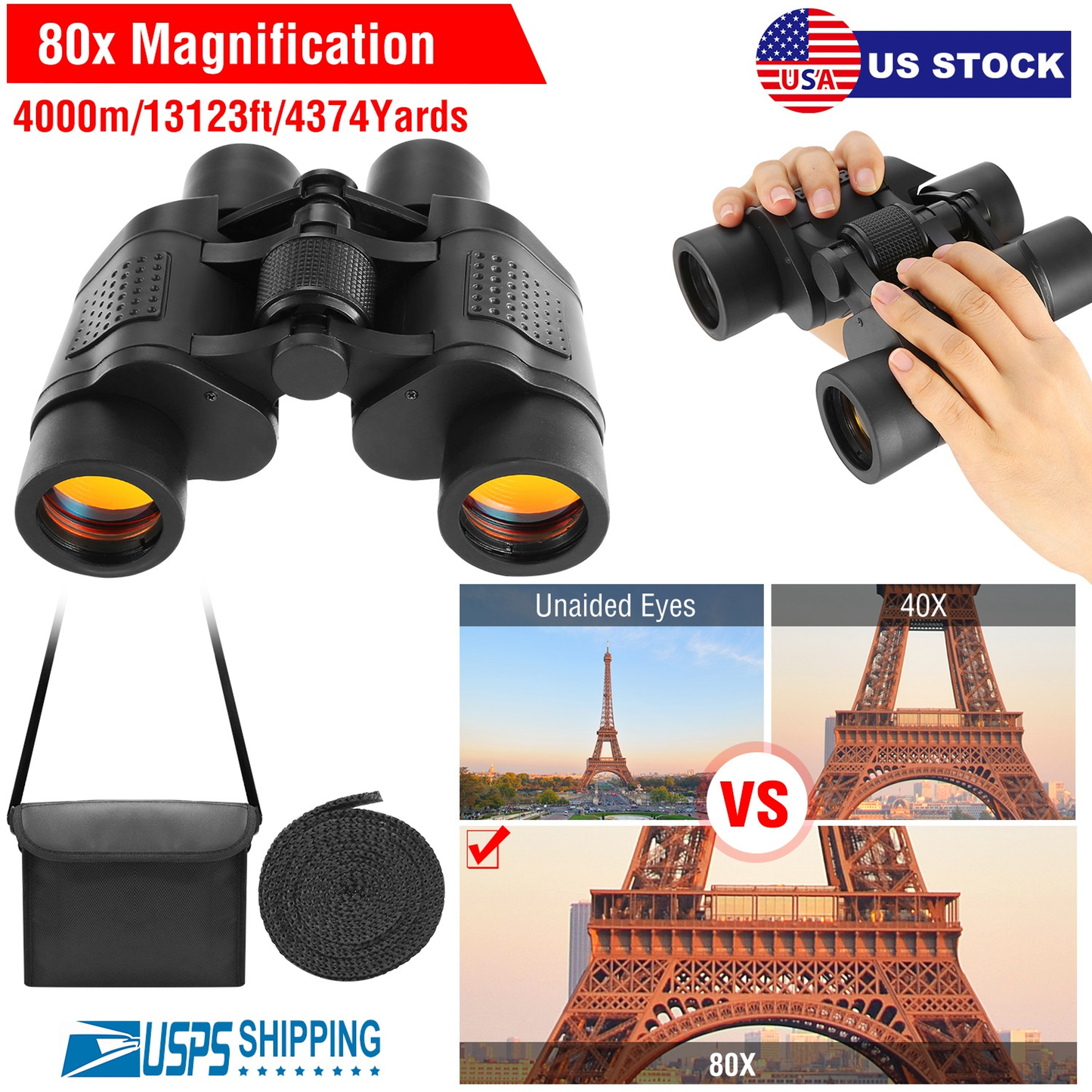 Portable HD Binoculars with FMC Lens, Low Light