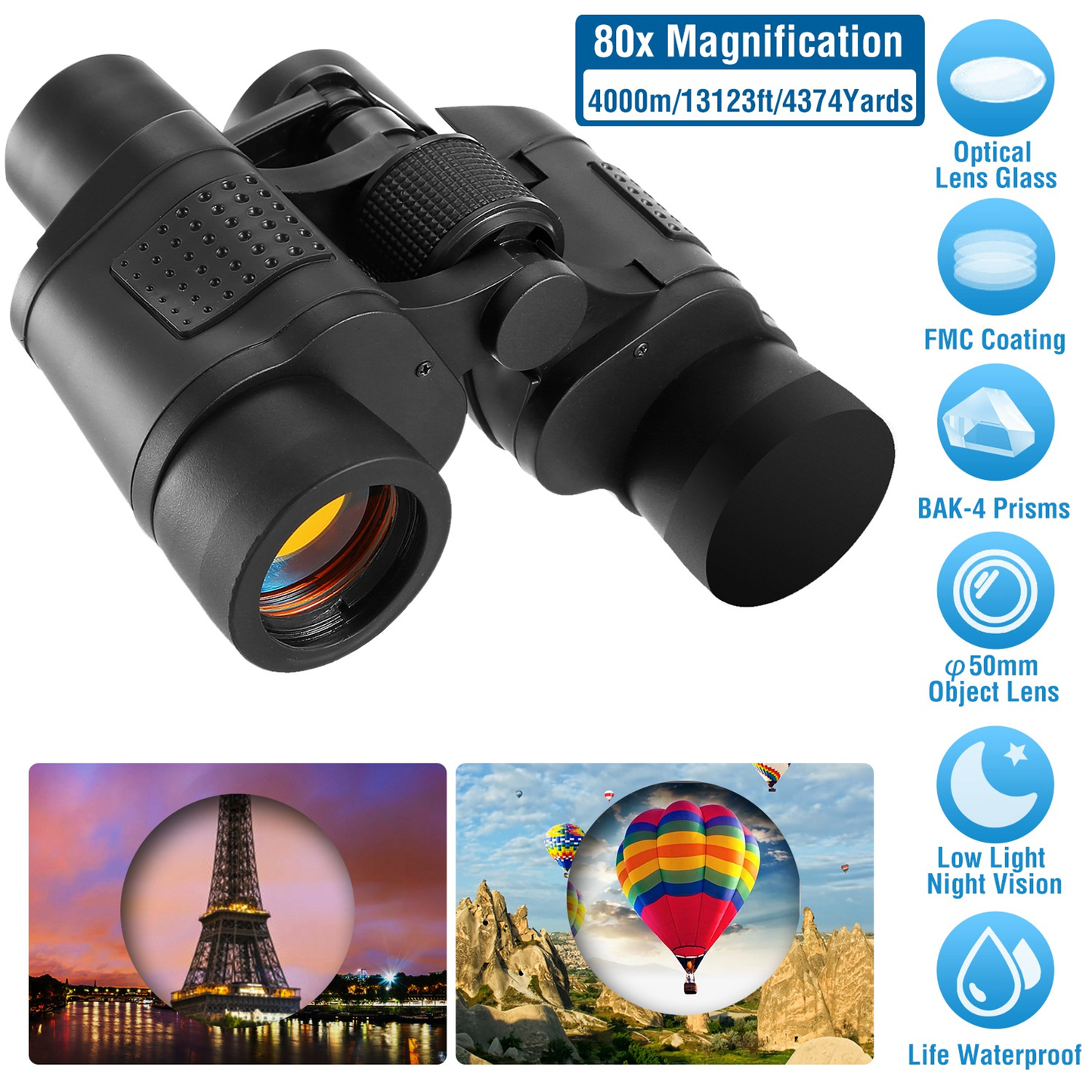 Portable HD Binoculars with FMC Lens, Low Light