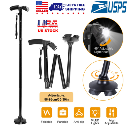 Foldable Walking Cane with 6 LED Lights