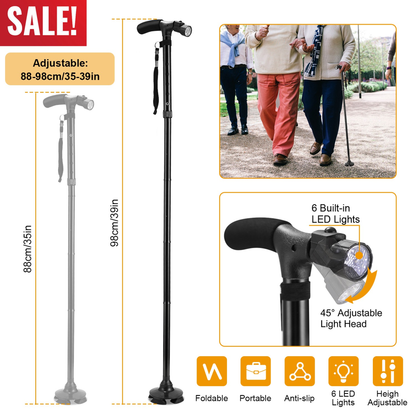 Foldable Walking Cane with 6 LED Lights