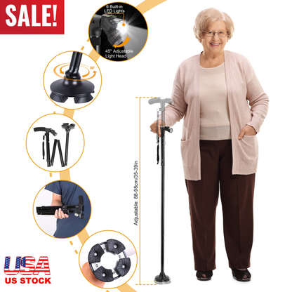 Foldable Walking Cane with 6 LED Lights