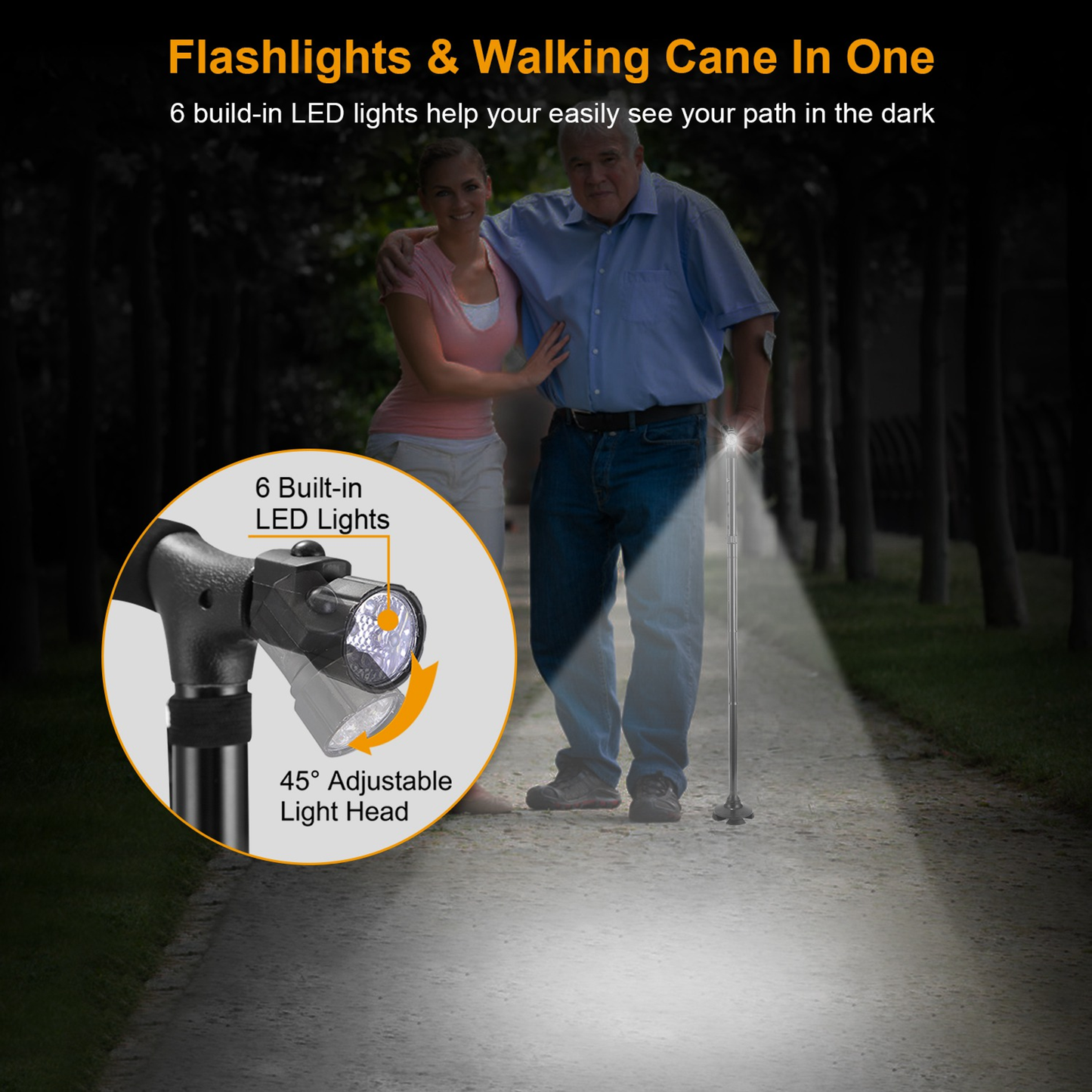 Foldable Walking Cane with 6 LED Lights