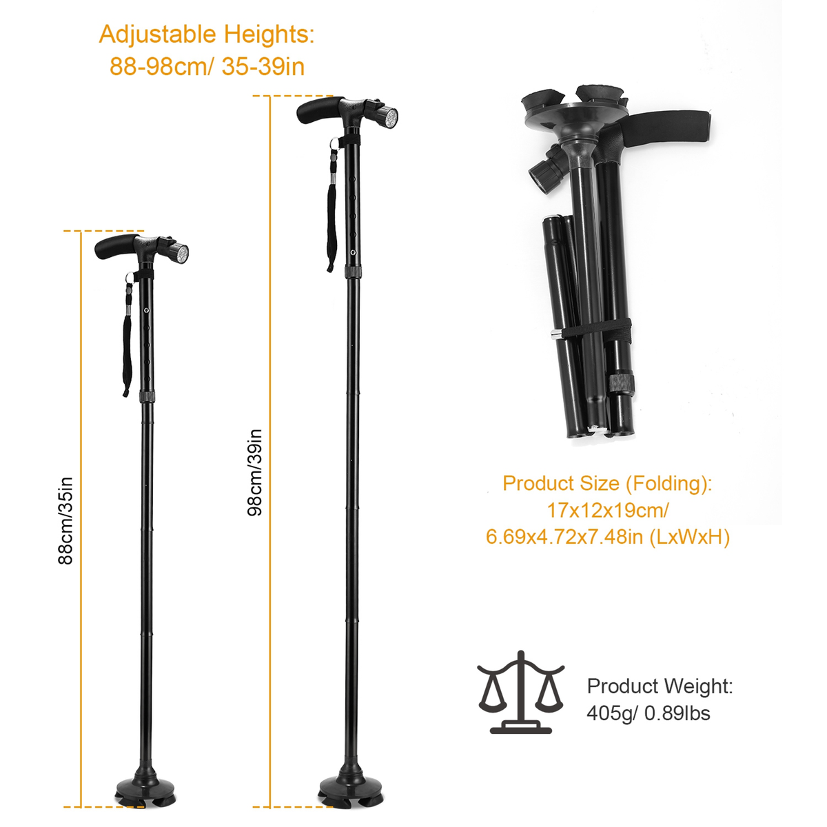 Foldable Walking Cane with 6 LED Lights
