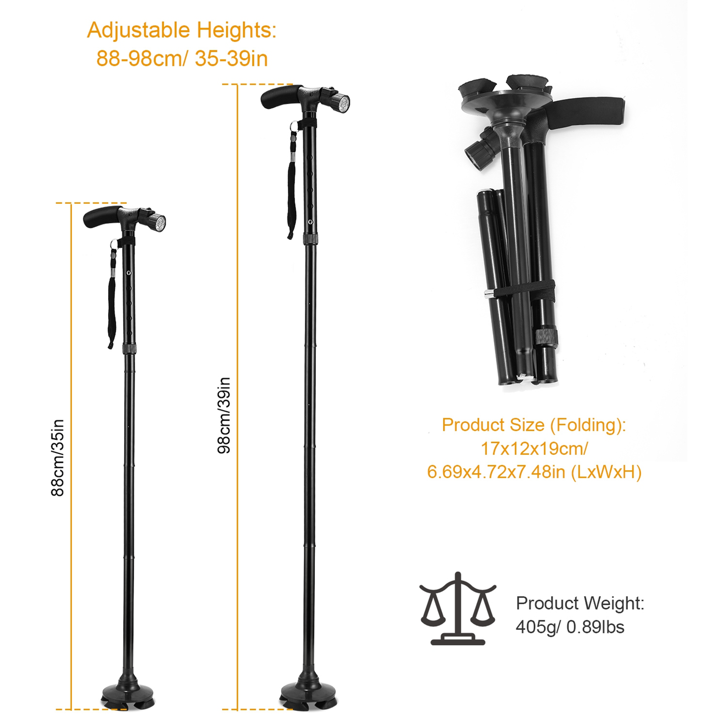 Foldable Walking Cane with 6 LED Lights