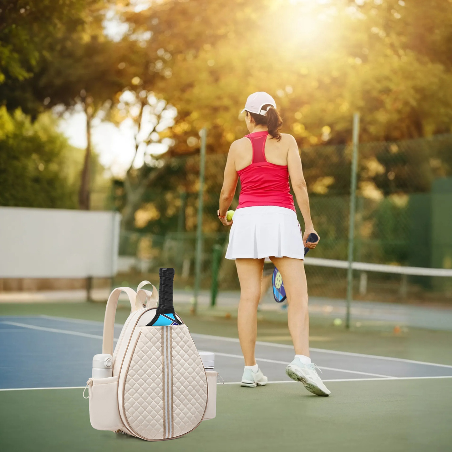 Pickleball Sling Bag with 7 Compartments - Beige