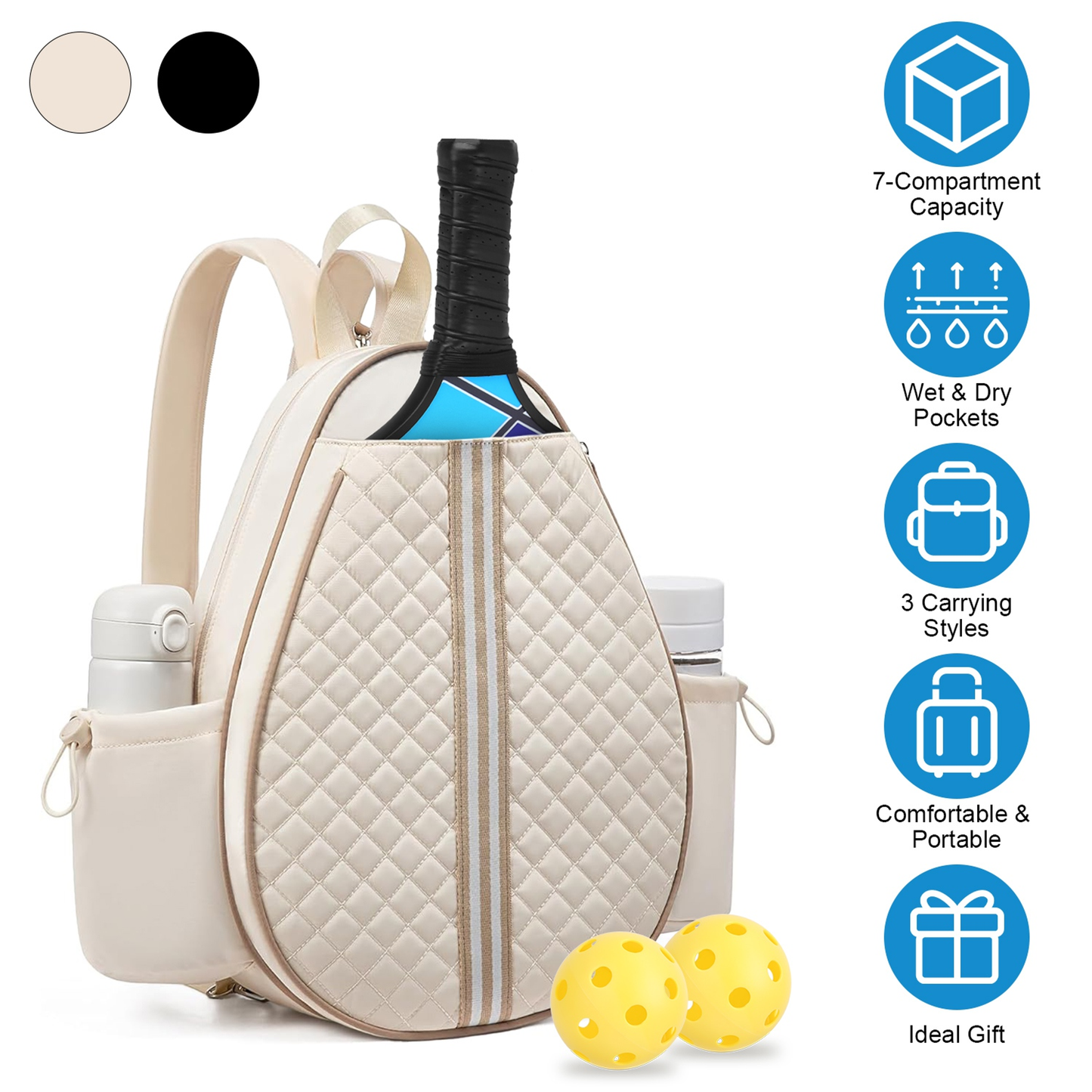 Pickleball Sling Bag with 7 Compartments - Black