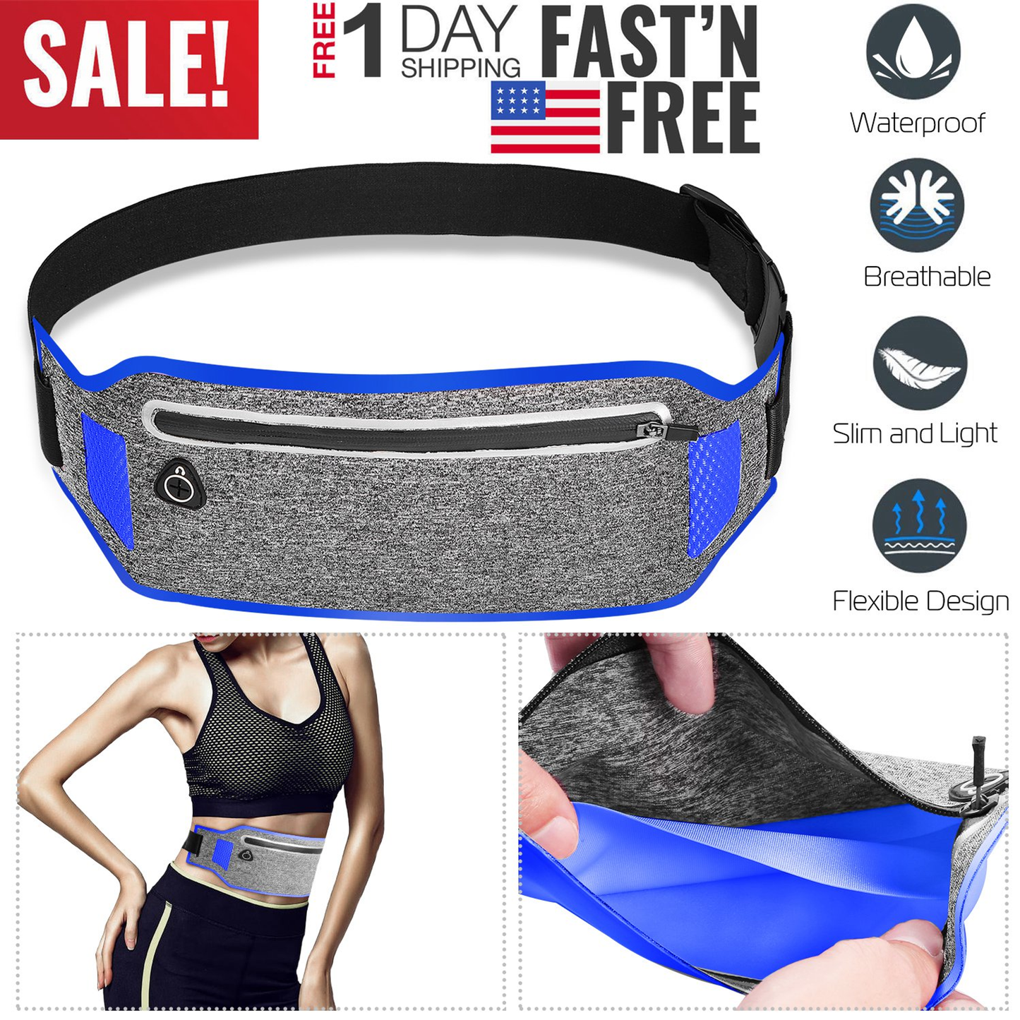 Reflective Running Belt Waist Pouch for Phone - Blue