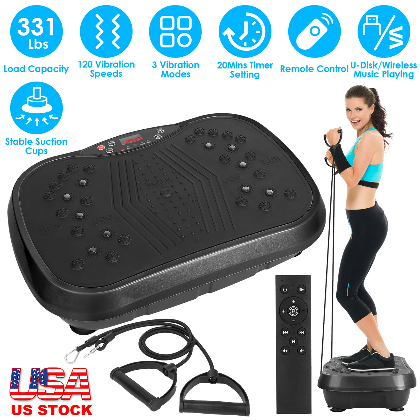 Vibration Plate Exercise Machine with Resistance Bands