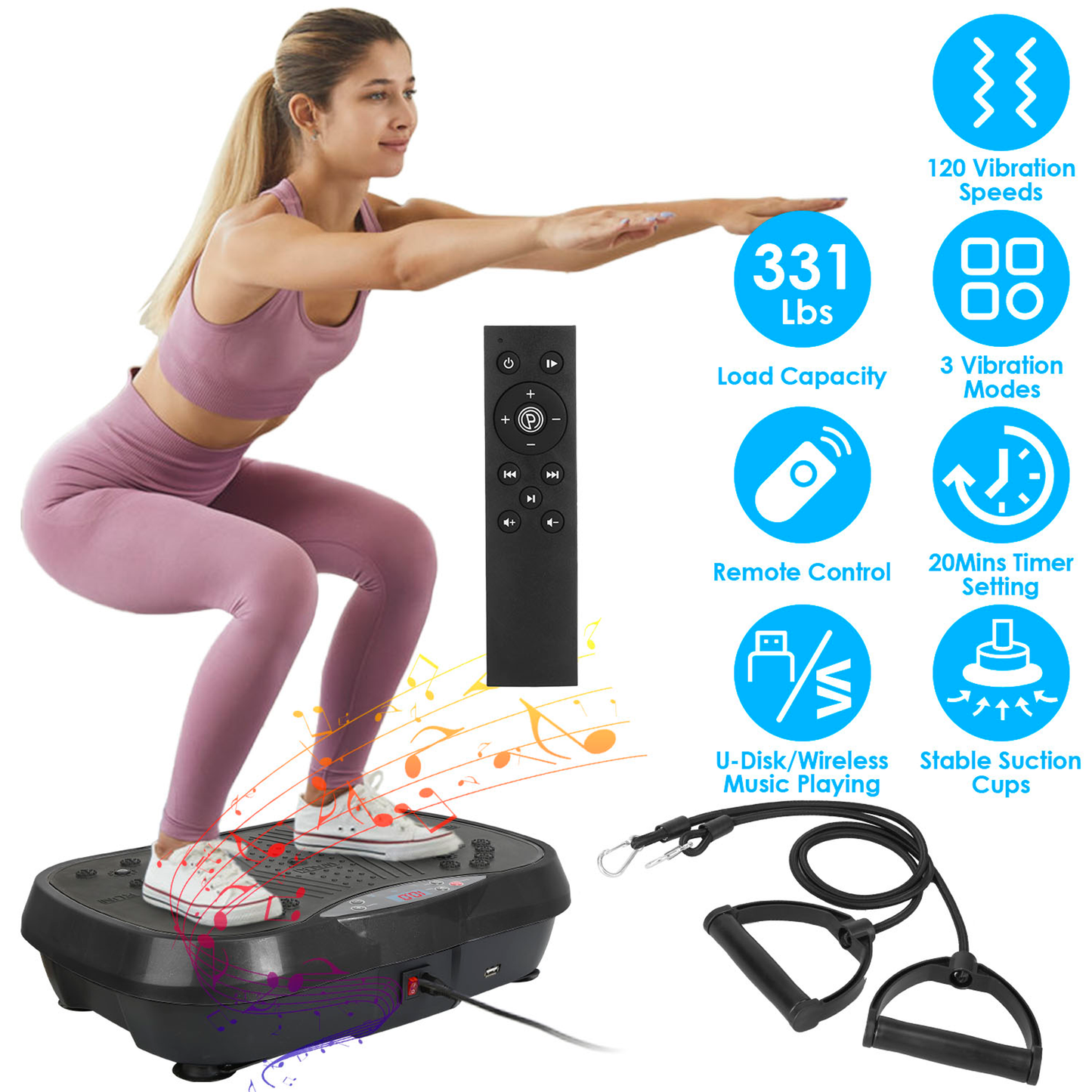 Vibration Plate Exercise Machine with Resistance Bands