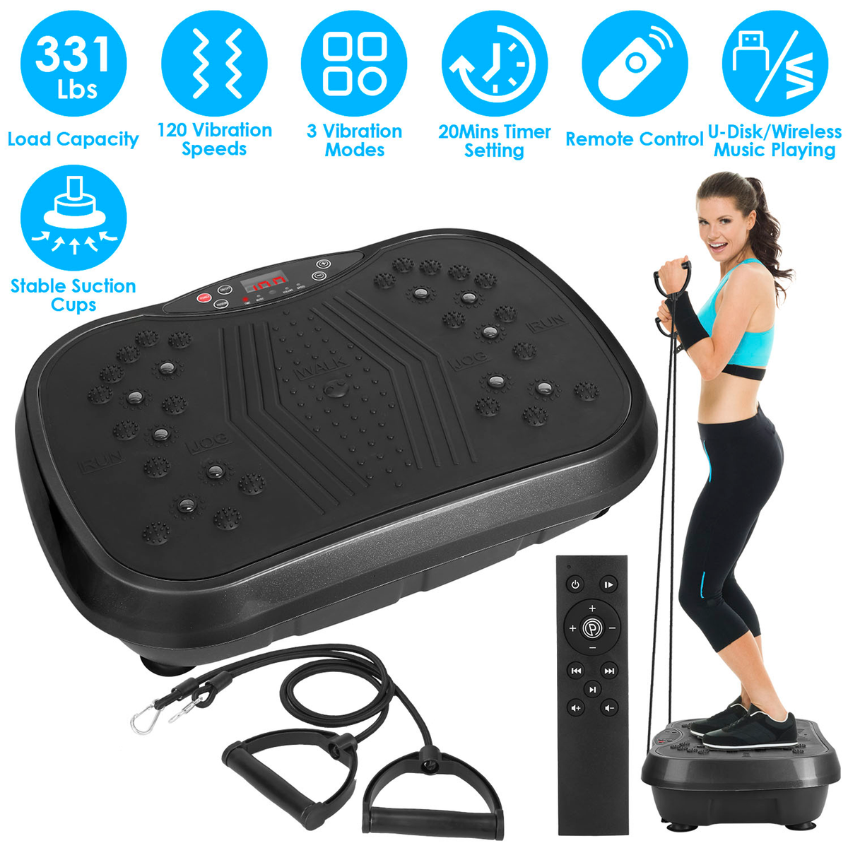 Vibration Plate Exercise Machine with Resistance Bands