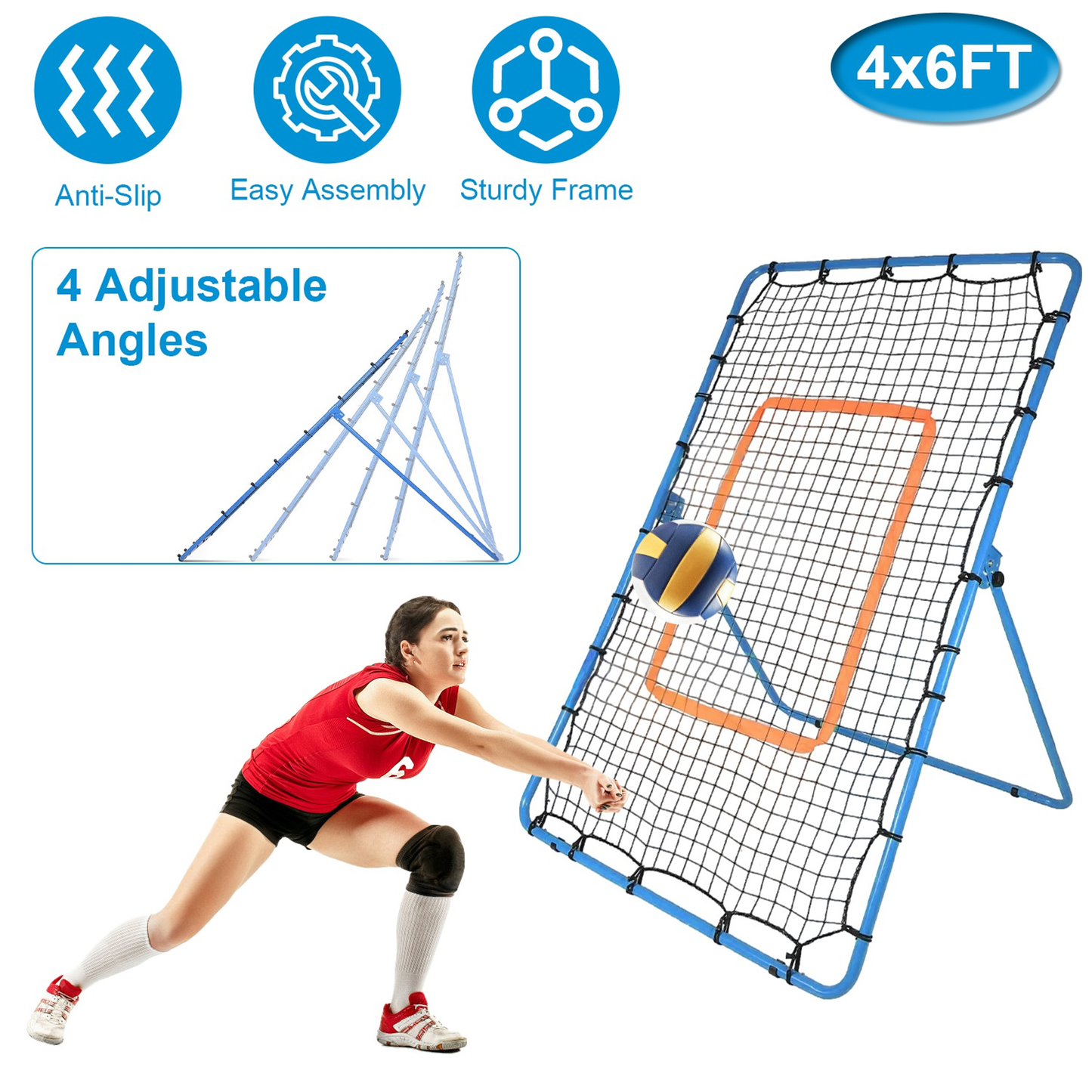 4x6 ft Volleyball Rebounder and Soccer Bounce-Back Net