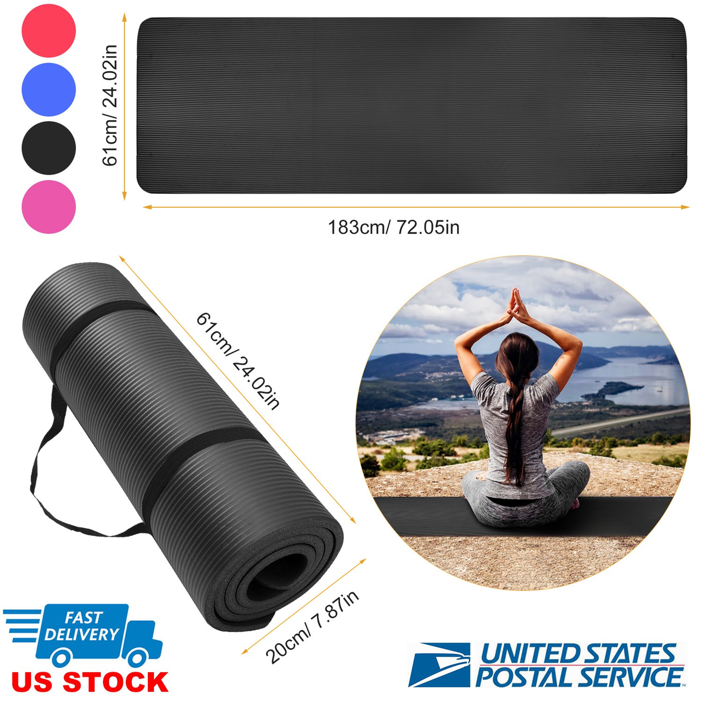 Thick Yoga Mat 0.6-Inch NBR Non-Slip Blue