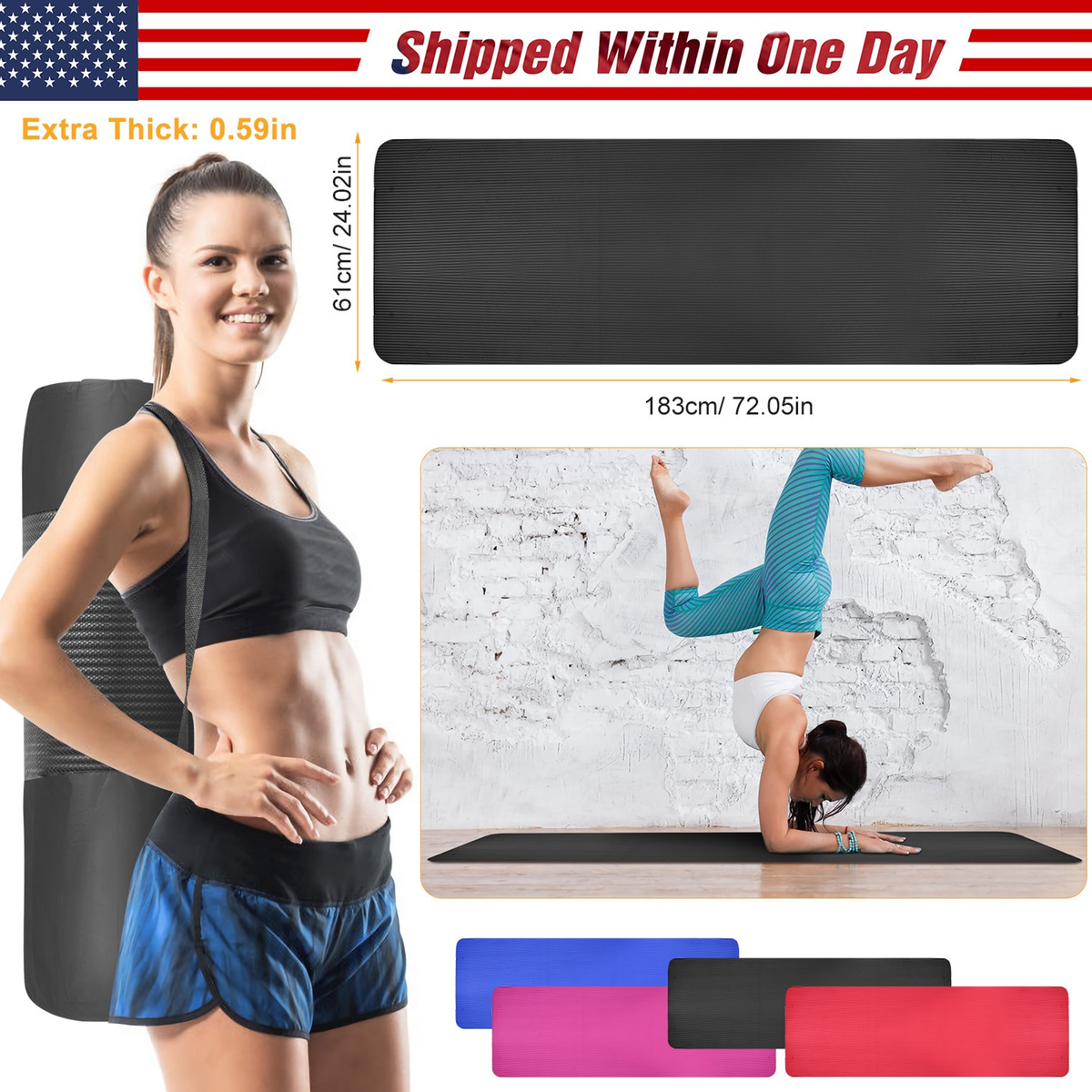 Thick Yoga Mat 0.6-Inch NBR Non-Slip Blue