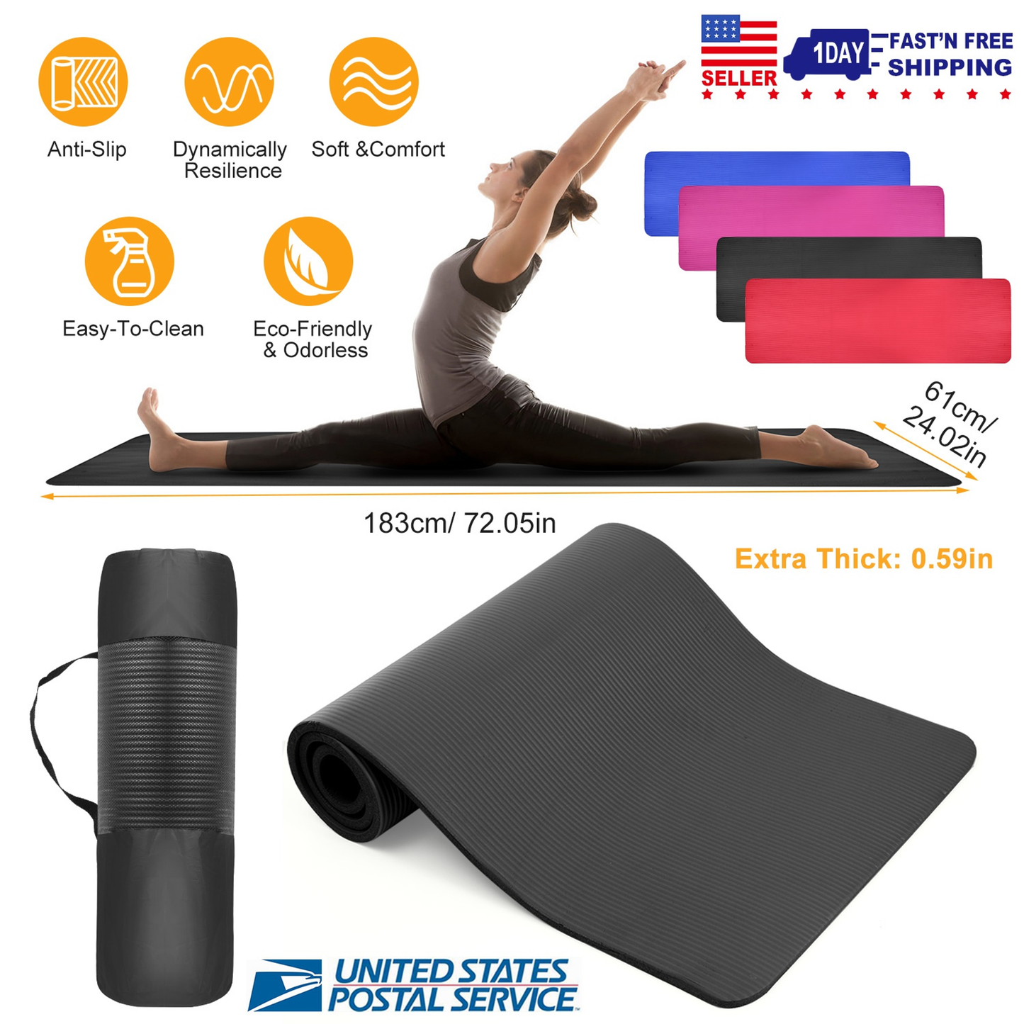 Thick Yoga Mat 0.6-Inch NBR Non-Slip Red