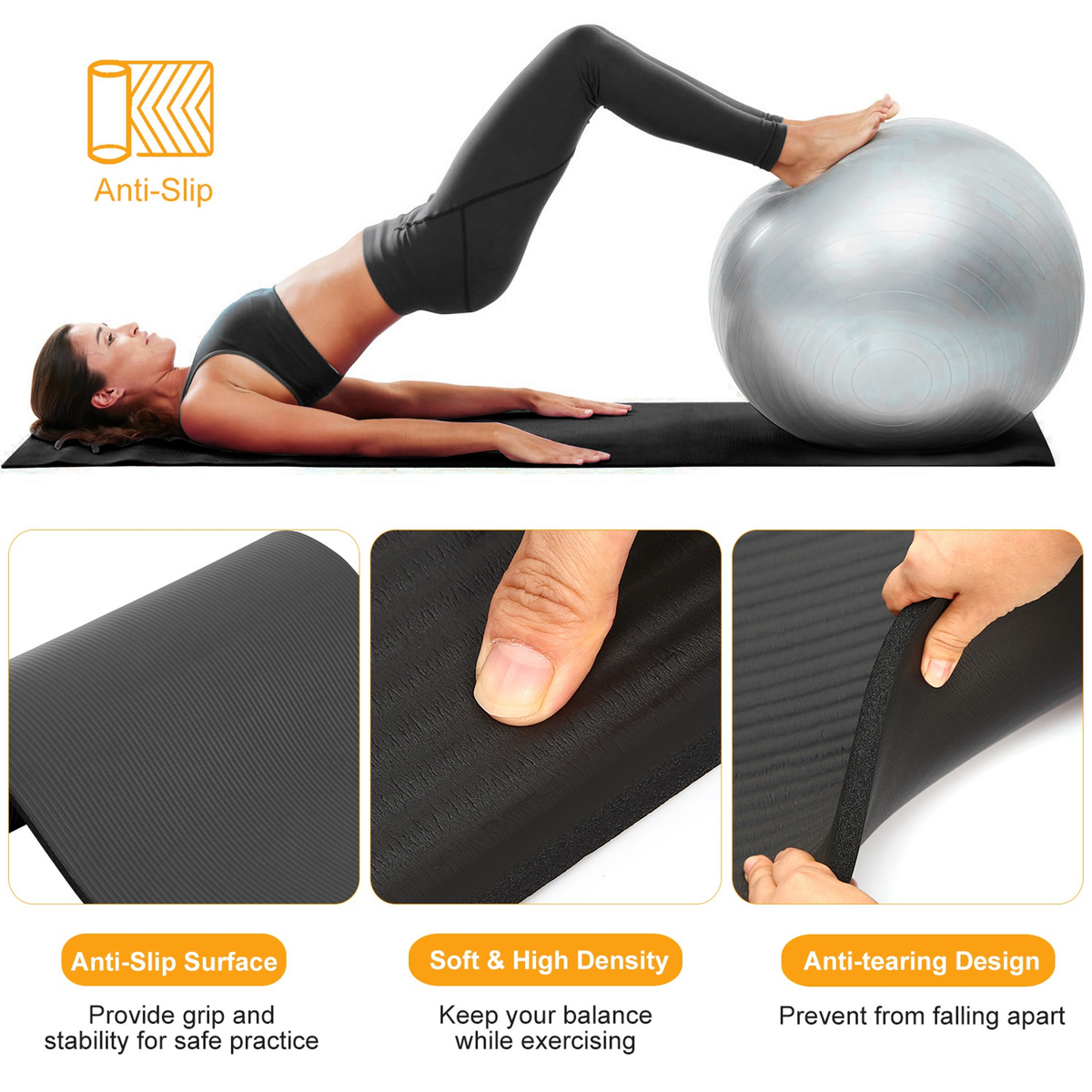 Thick Yoga Mat 0.6-Inch NBR Non-Slip Red
