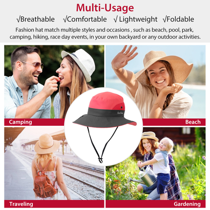 Women's Summer Sun Bucket Hat with Chin Strap